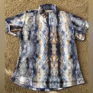Kerrits Women’s Polo Shirt, Blue Snake Print, Size XL. Quarter Zip Sun Shirt